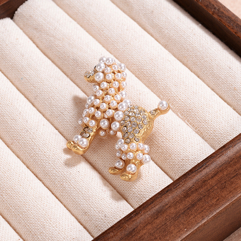 Spilla cane con perle e diamanti