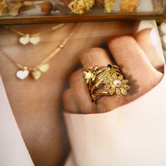 Anello girasole perla oro