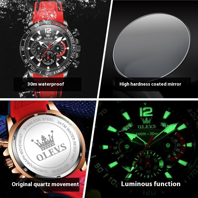 Orologio silicone al quarzo luminoso multifunzione da uomo