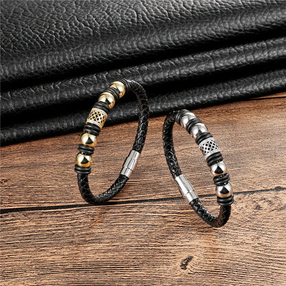 Bracciale pelle intrecciata e zirconi