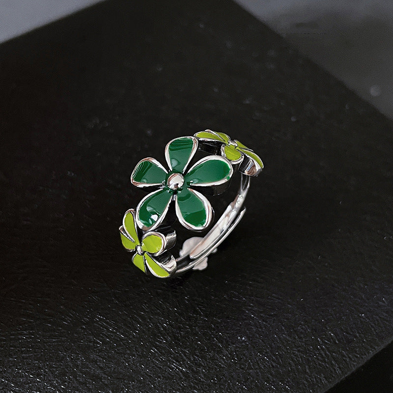 Anello fiore verde smaltato
