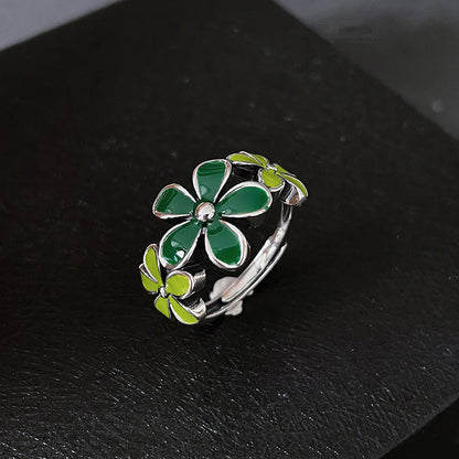 Anello fiore verde smaltato