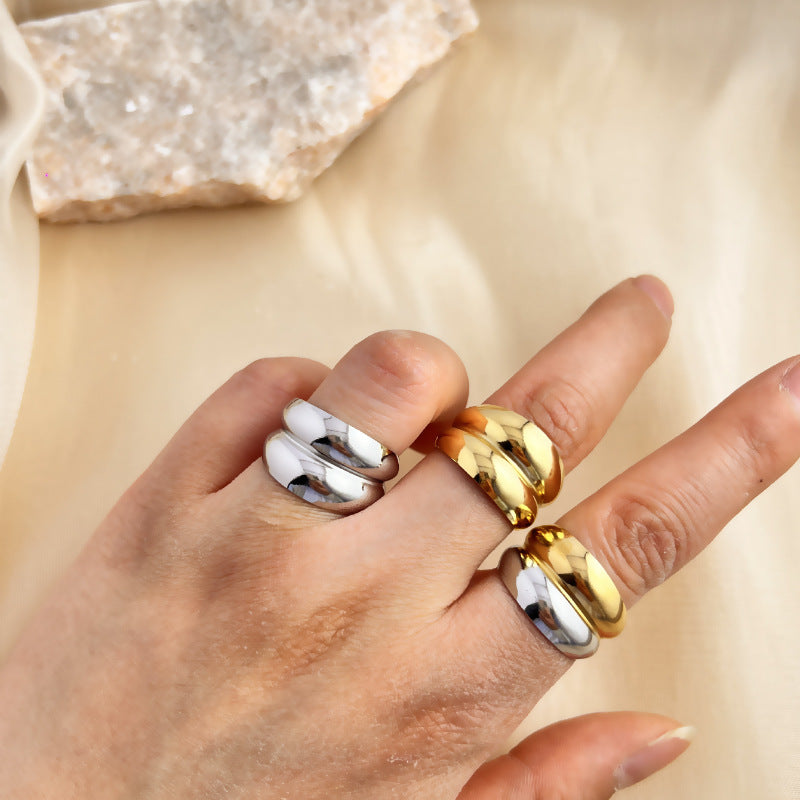 Anello acciaio geometrico cavo
