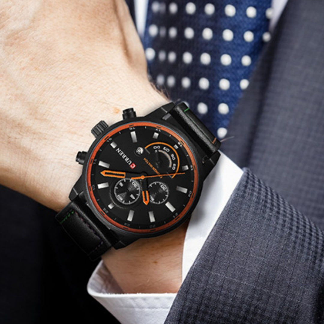 Orologio al quarzo con calendario pelle business