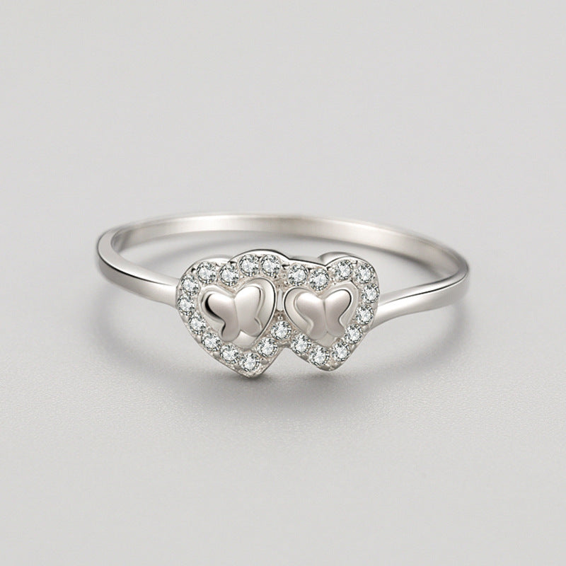 Anello argento cuore e farfalla