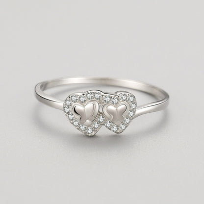 Anello argento cuore e farfalla