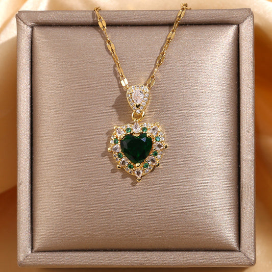 Collana cuore zirconi smeraldo