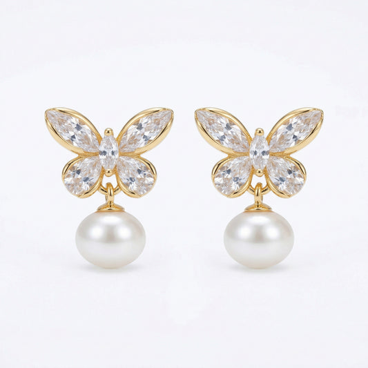 Orecchini farfalla perla cristallo argento sterling goccia