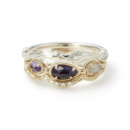 Anello ametista e labradorite stile giapponese