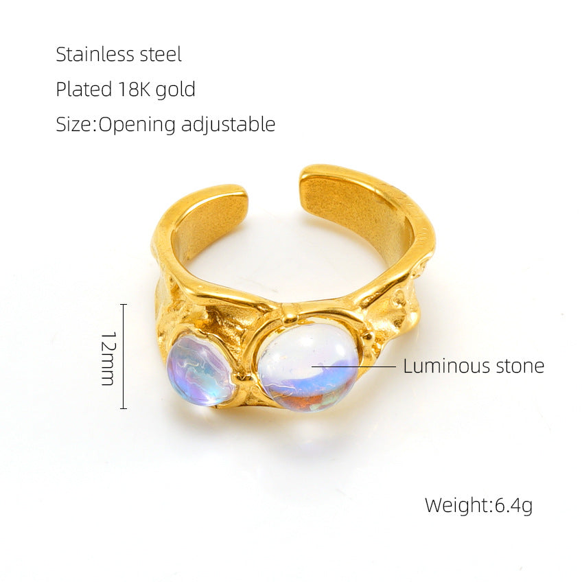 Anello pietra di luna geometrico irregolare