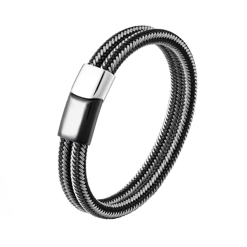 Bracciale acciaio intrecciato doppio anello