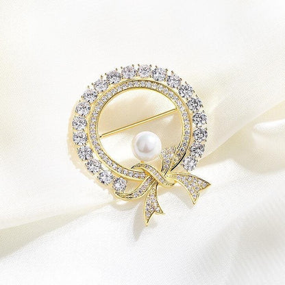 Spilla Fiocco Strass e Perla