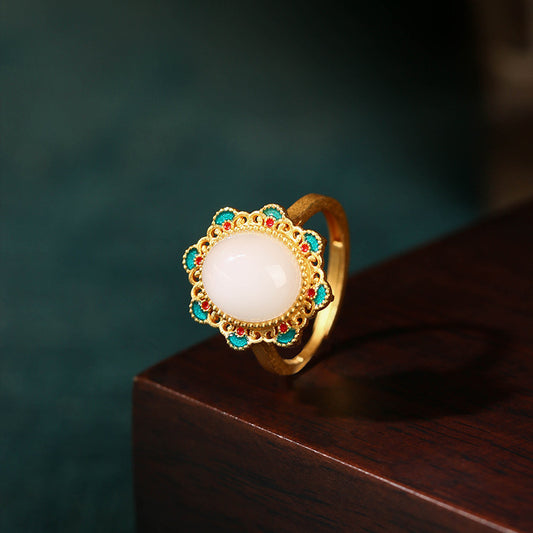 Anello giada fiore smaltato