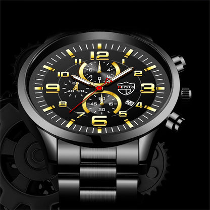 Orologio uomo acciaio calendario oro
