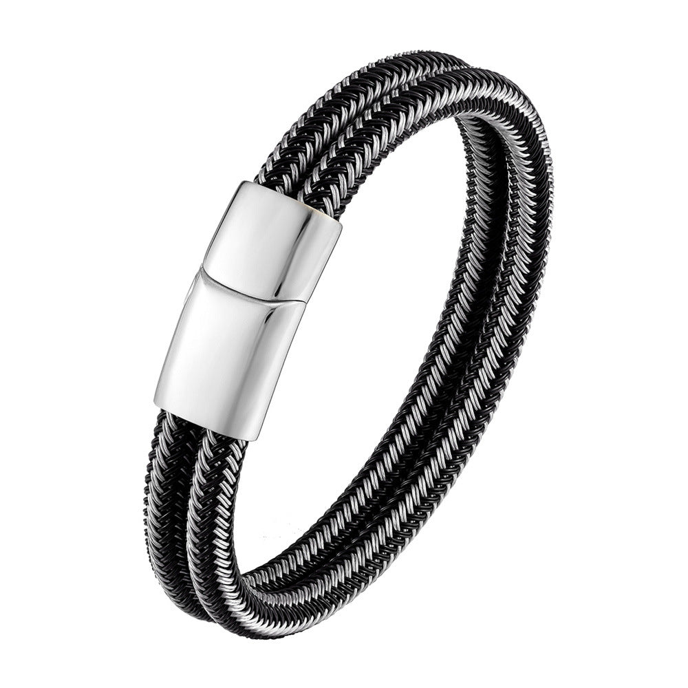 Bracciale acciaio intrecciato doppio anello