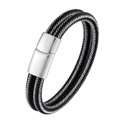 Bracciale acciaio intrecciato doppio anello