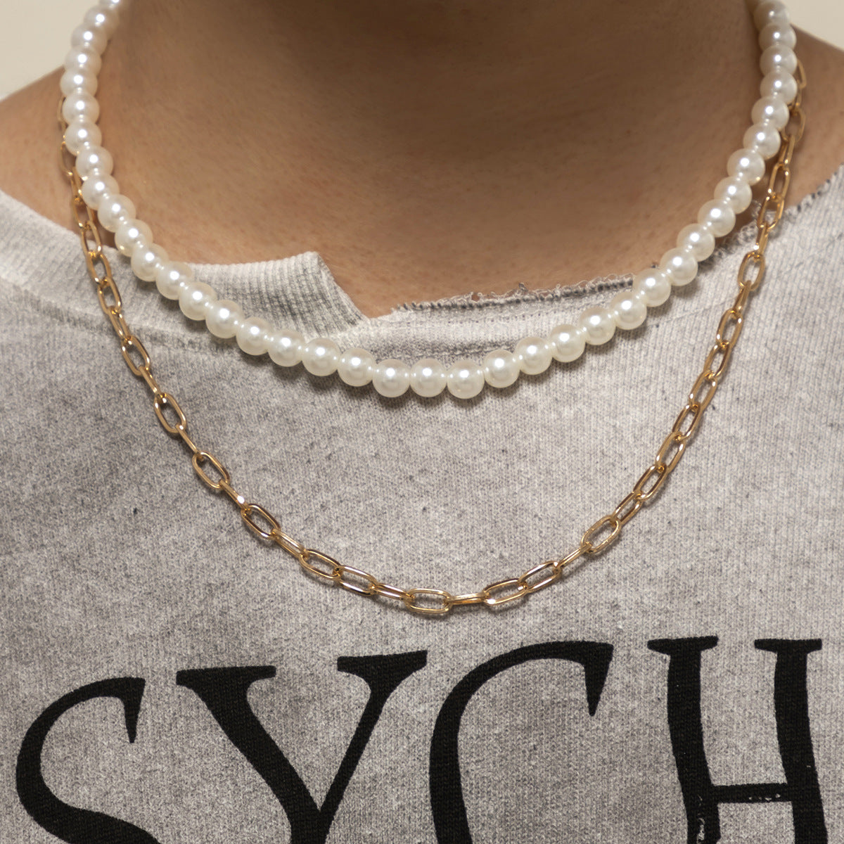 Collana doppio strato perle da uomo