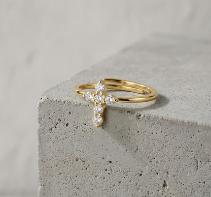 Anello croce argento oro
