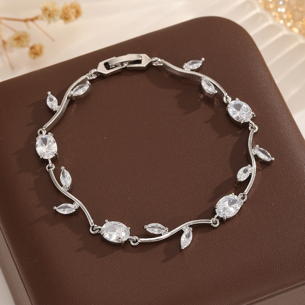 Bracciale foglia rattan con zircone