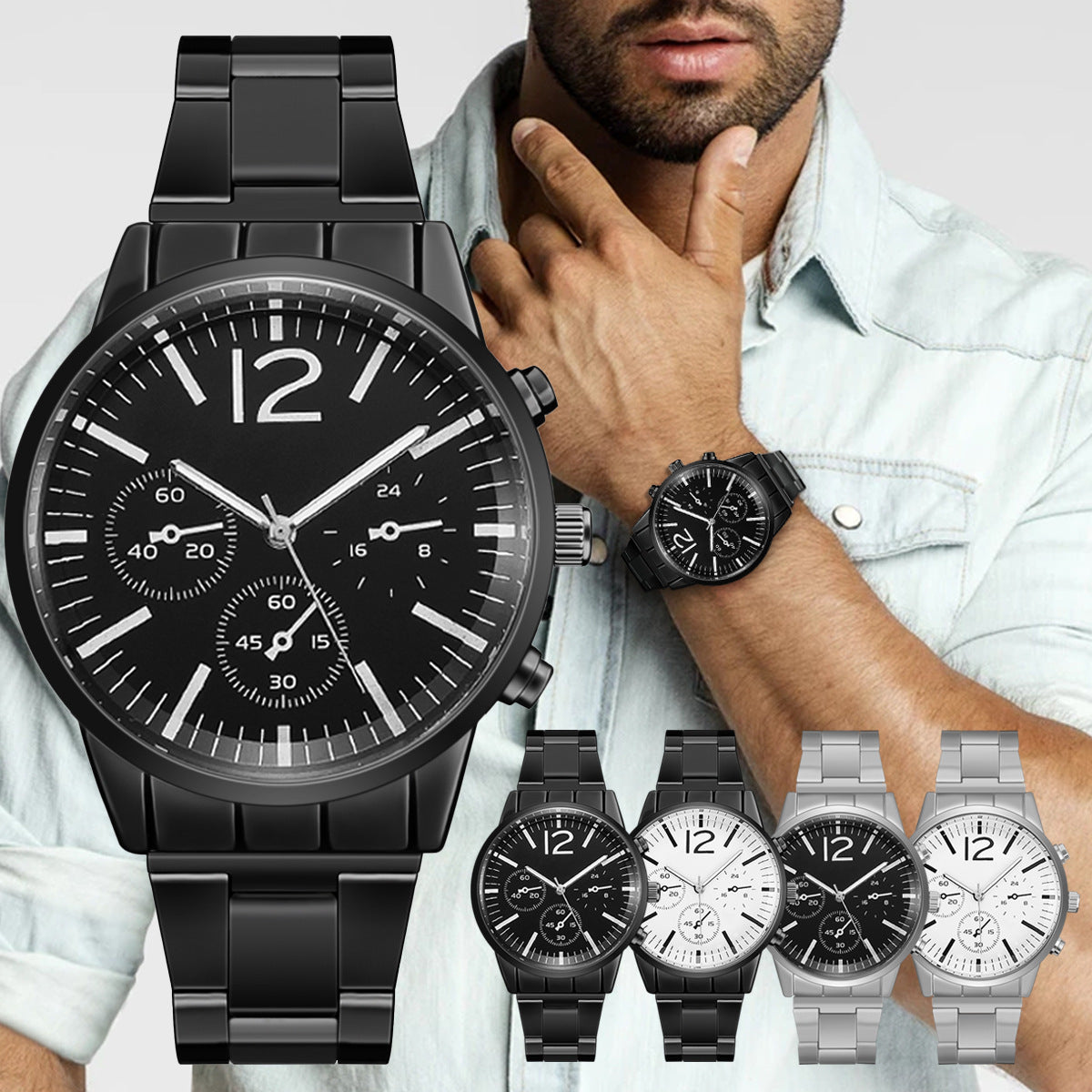 Orologio da uomo quadrante grande acciaio