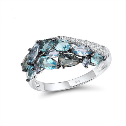Anello zircone blu mare argento