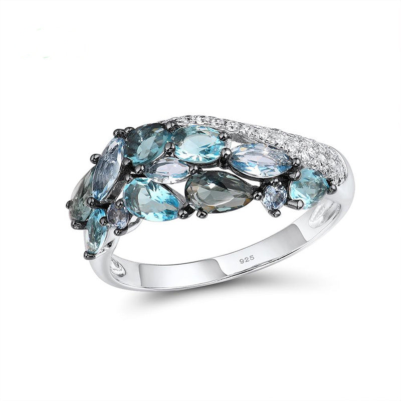 Anello zircone blu mare argento