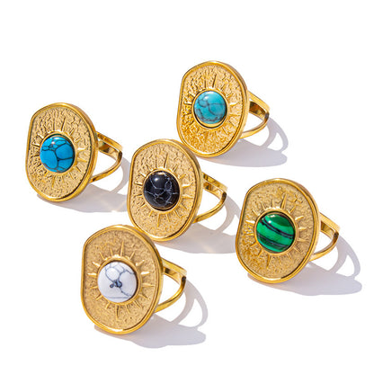Anello geometrico retrò acciaio inox
