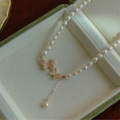 Collana farfalla con perla vintage