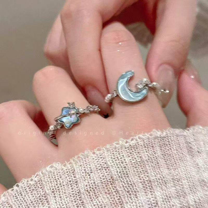 Anello stella e luna blu ghiaccio
