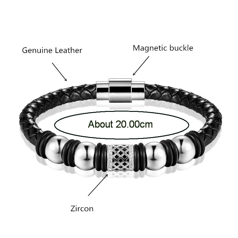 Bracciale pelle intrecciata e zirconi