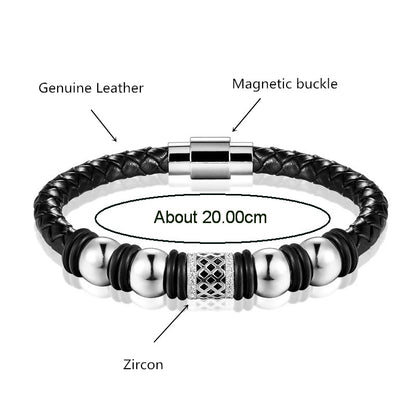 Bracciale pelle intrecciata e zirconi
