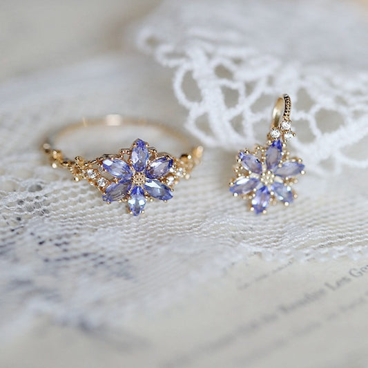Anello e collana pietra luna tanzanite