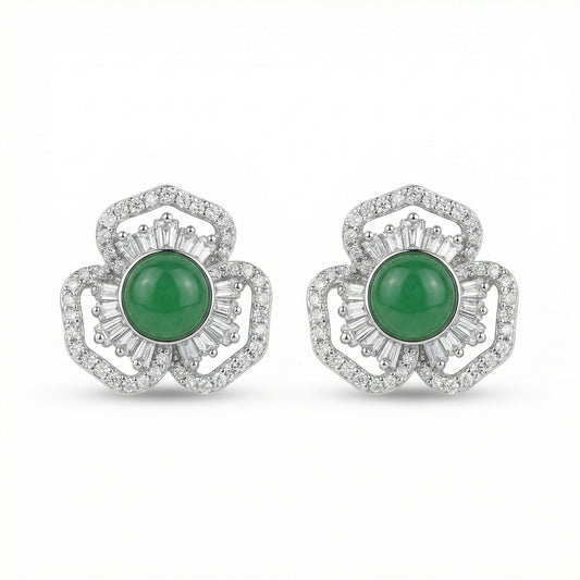 Orecchini fiore verde argento