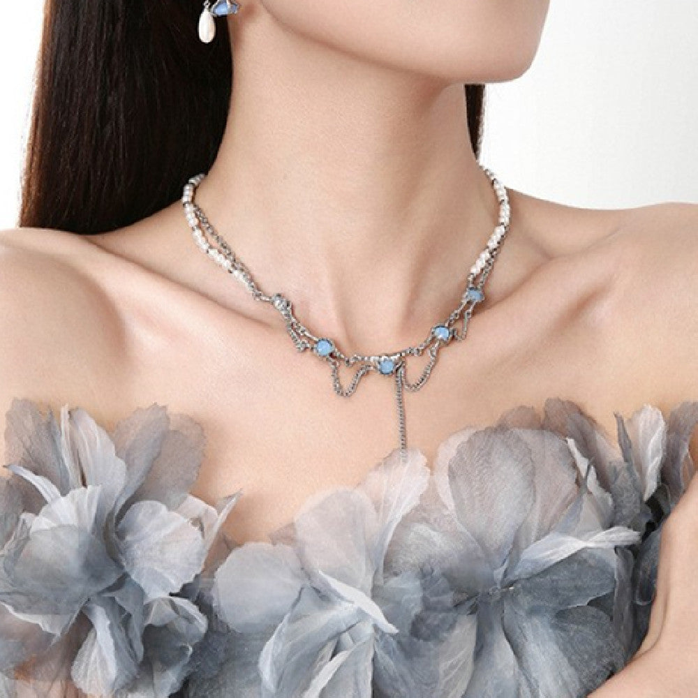 Collana Vetro Blu Geometrica