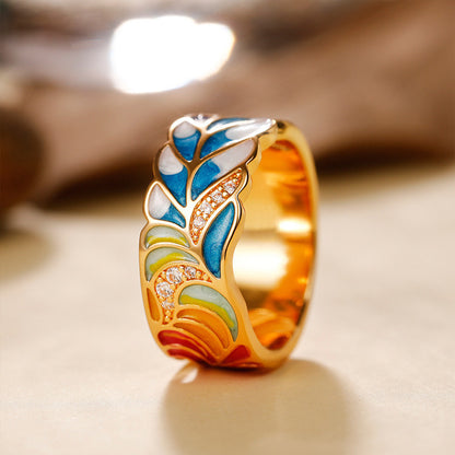 Anello smaltato blu e bianco