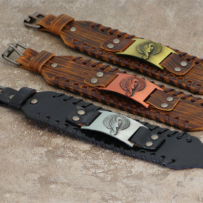 Bracciale Pelle Stile Viking Totem
