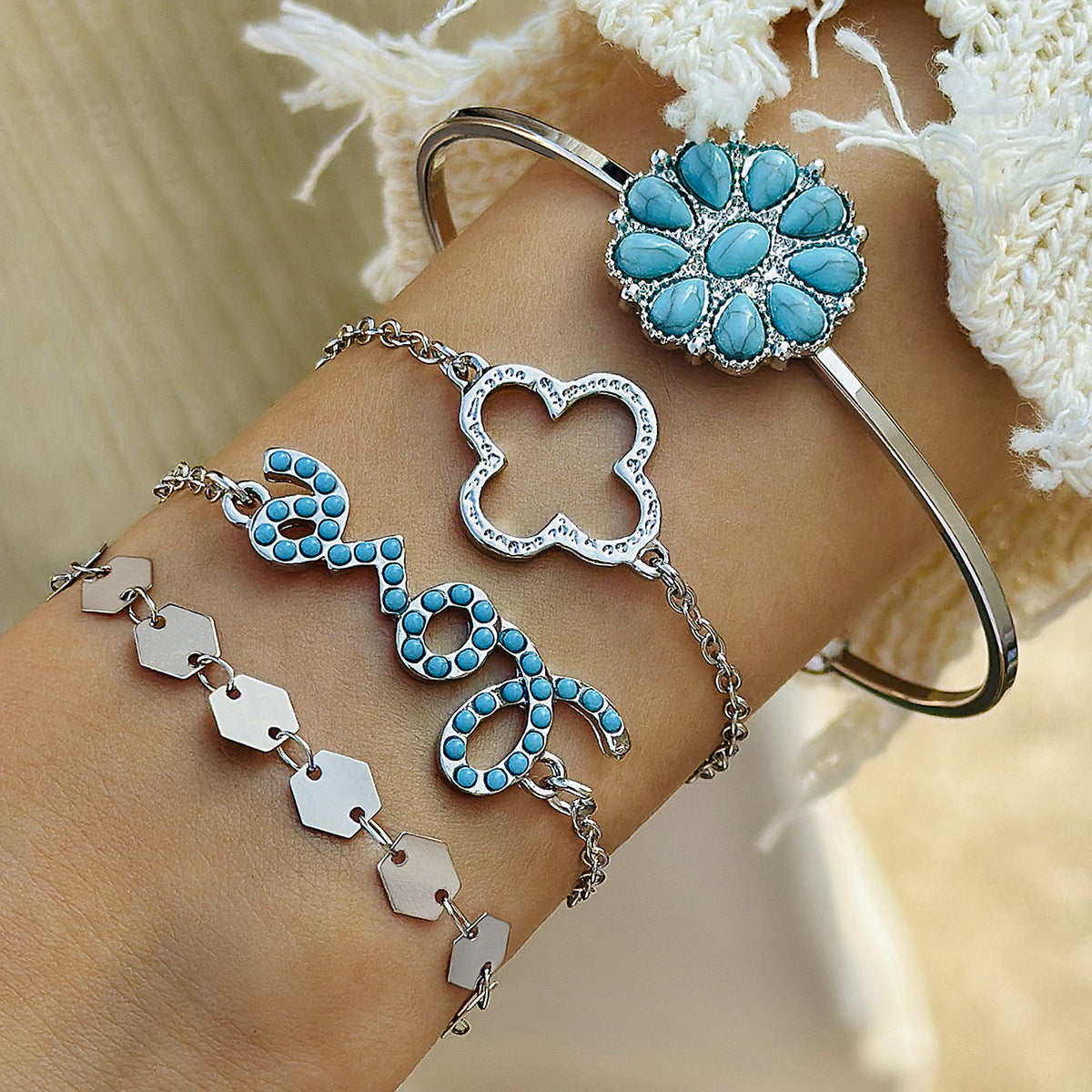 Bracciale boho turchese foglia