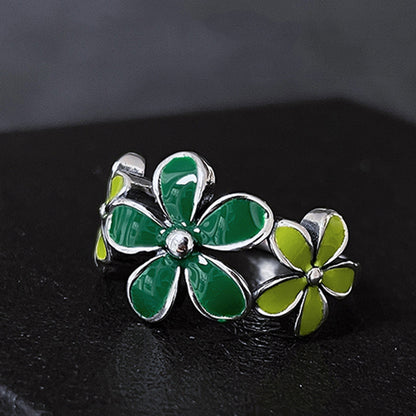Anello fiore verde smaltato