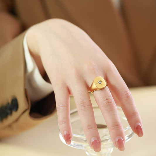 Anello stella zircone a otto punte dorato