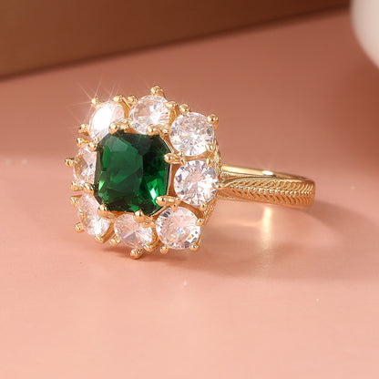 Anello zircone verde stile retrò