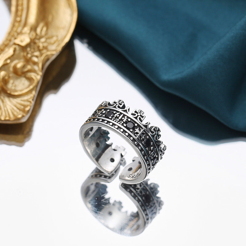 Anello Argento Zirconi Neri