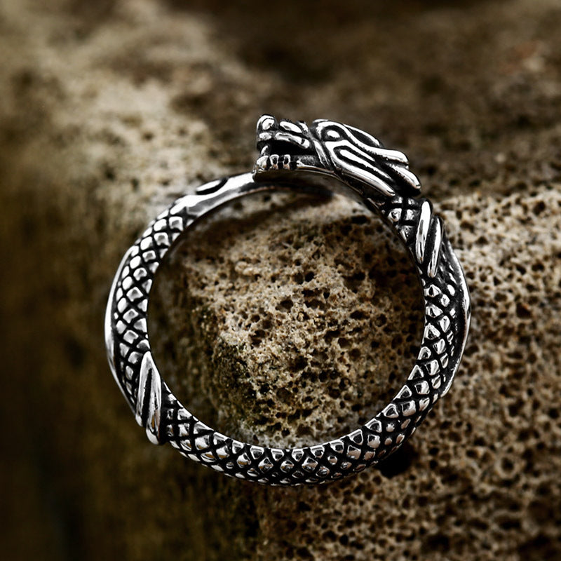 Anello acciaio drago