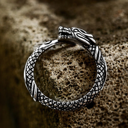 Anello acciaio drago