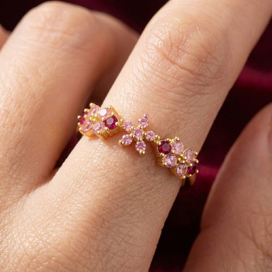 Anello fiore zircone rosa