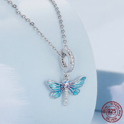 Ciondolo libellula blu argento