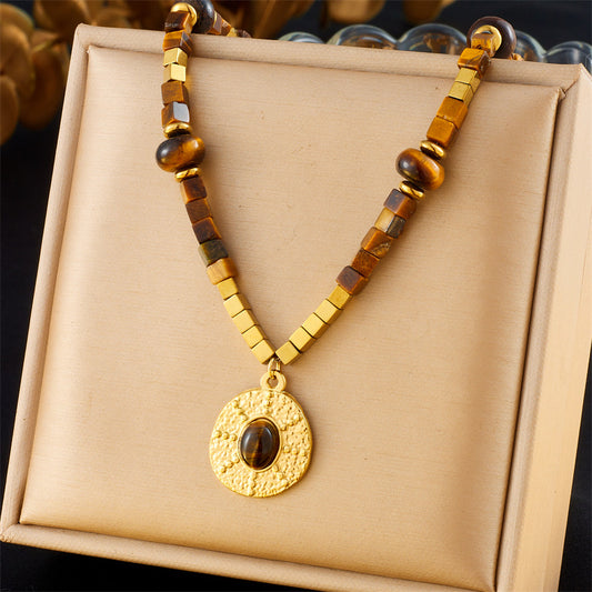 Collana occhio di tigre geometrica