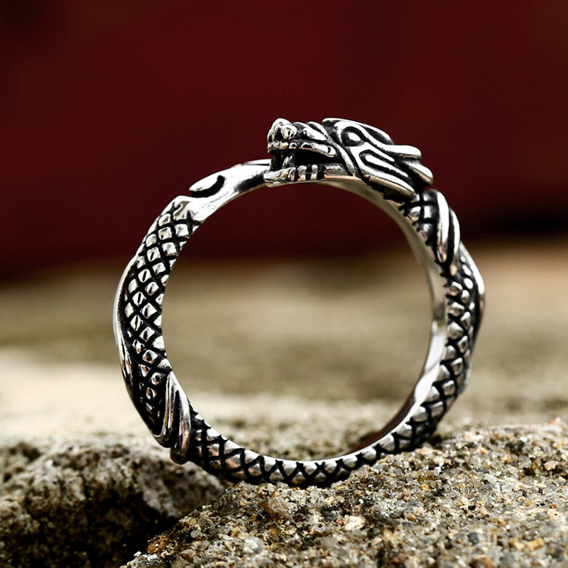 Anello acciaio drago