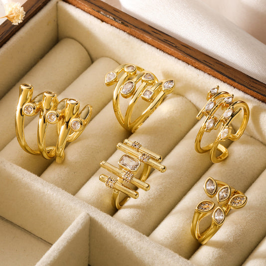 Anello geometrico zircone oro