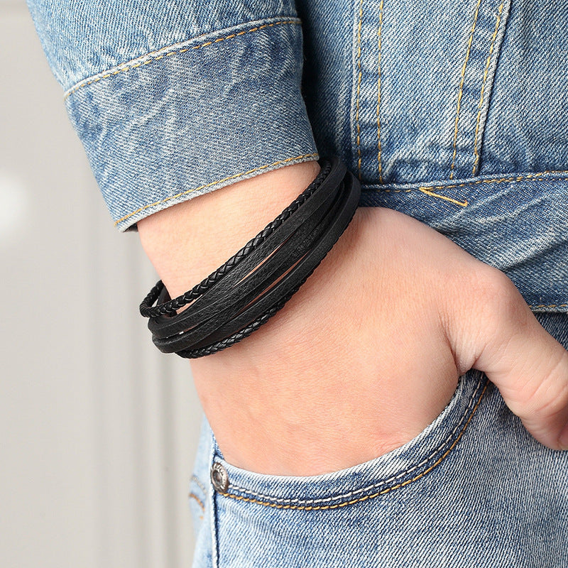 Bracciale pelle intrecciata genuina