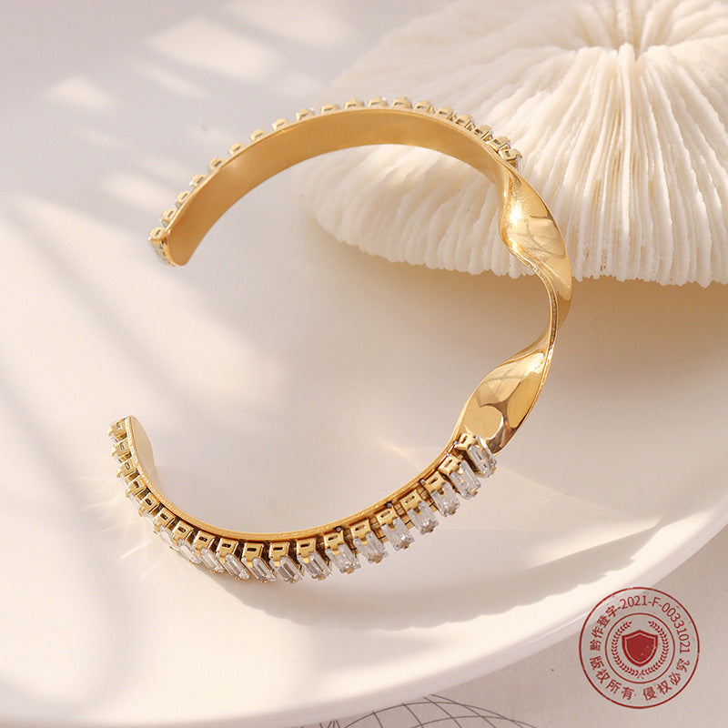 Bracciale geometrico zirconi aperto